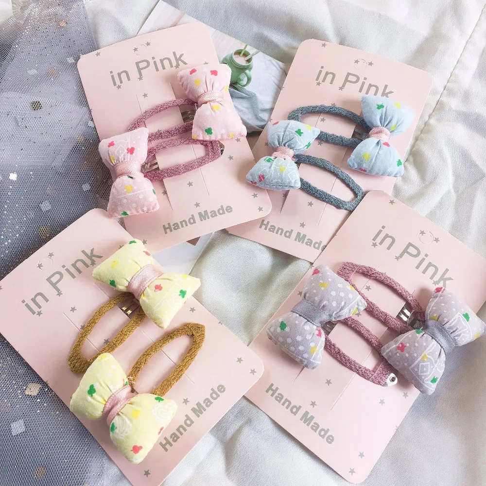 

Korean Handmade Bow Knot Print Children Girl Kids BB Hairpins Hair clips Head wear Sets Accessories-SWC5