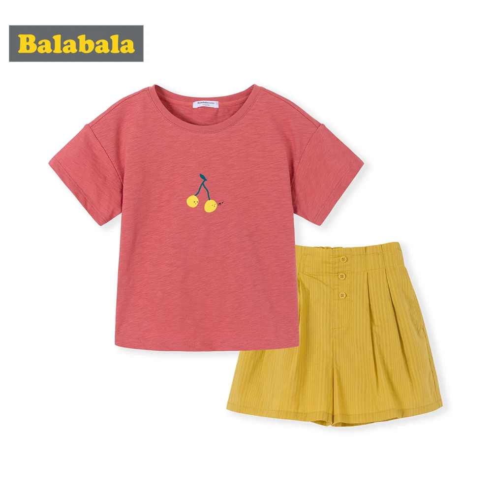 

BalabalaChildren clothing girls clothing set summer 2019 new baby short sleeved cotton children's shorts + tshirt Korean version