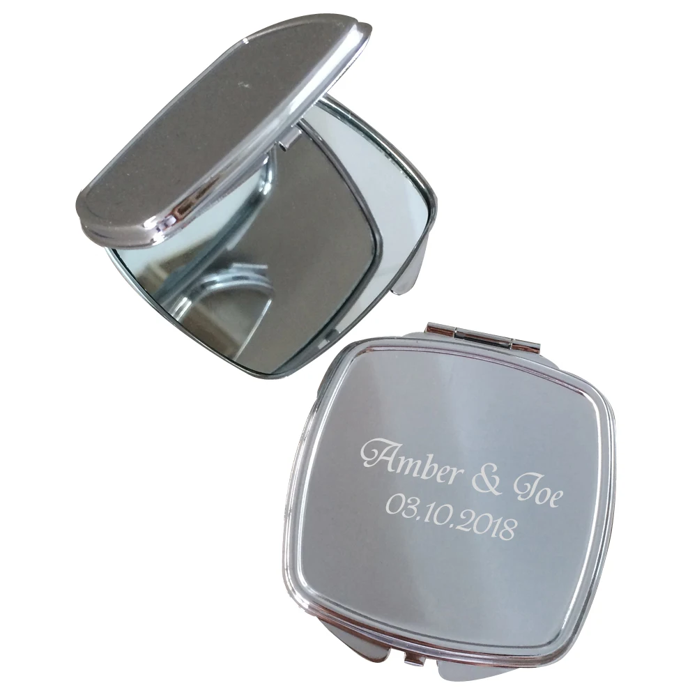 Personalized Square Chrome Compact Mirror Wedding Bridal shower Party  lady gift favour present