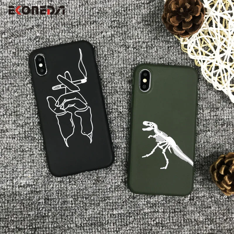 

EKONEDA Relief Silicone Case For iPhone 7 Plus Case Men Cigarette Dinosaur Soft Cover For iPhone 6S 8 Plus XS Max XR Case