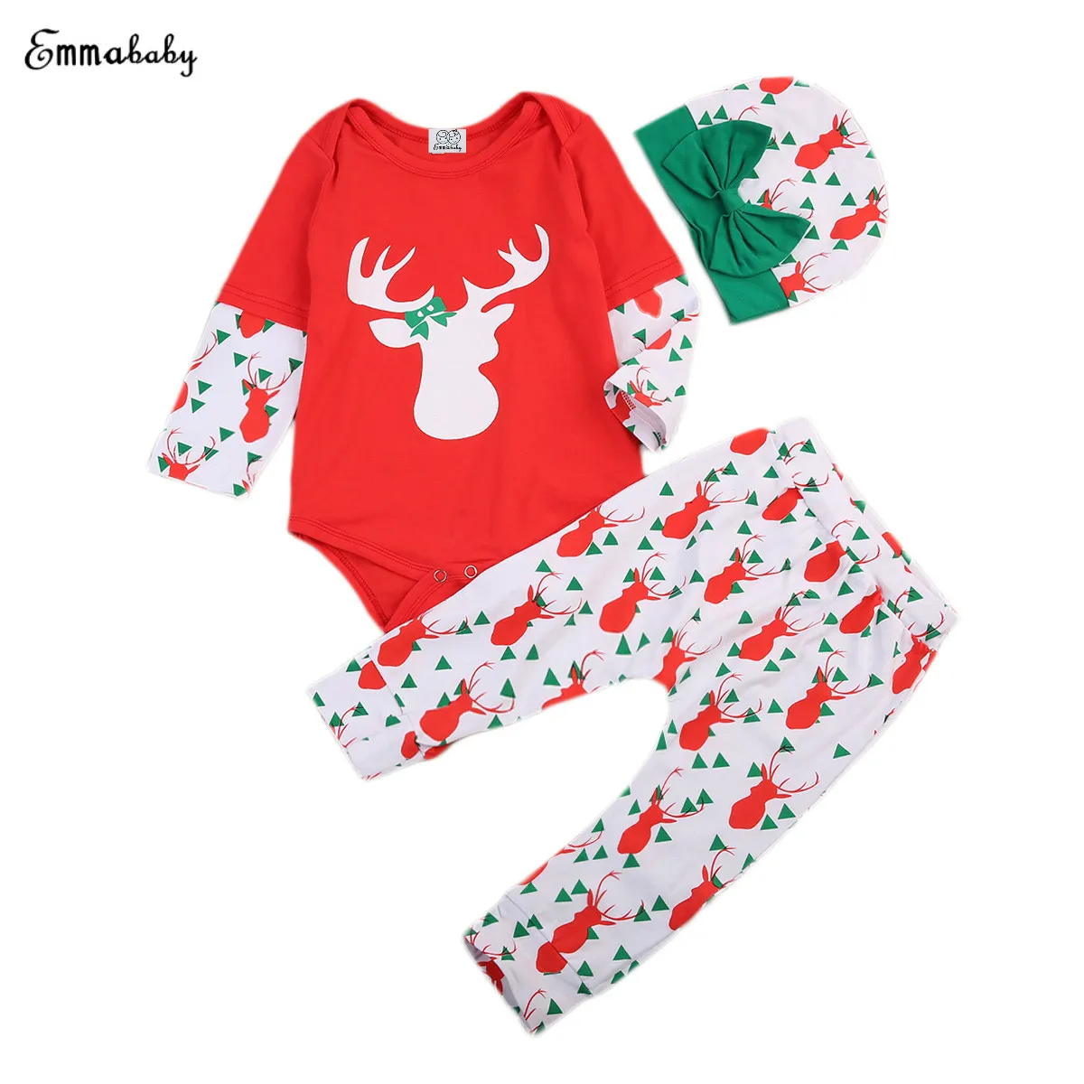 Emmababy 3pcs Xmas Set !! Newborn Toddler Baby Boy Girl Bodysuit