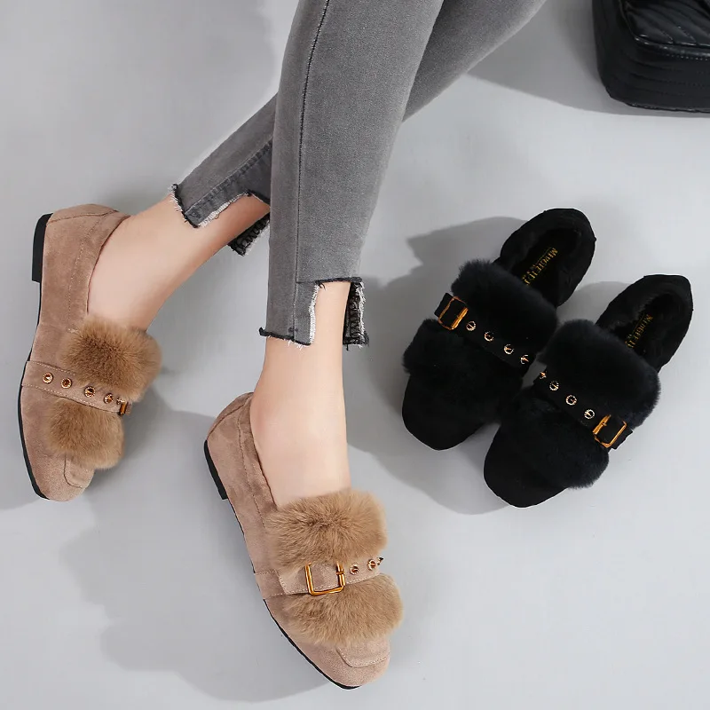 

2019 Women Slipony Fur Rivets Furry Flats Plus Size 35-42 Female Luxury Design Studded Winter Warm Fashion Oxford Shoes YGH-79