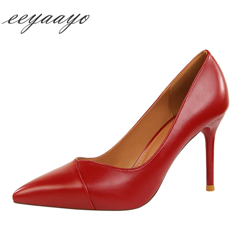 

2019 New Spring/Autumn Women Pumps High Thin Heel Pointed Toe Shallow Slip-On Sexy Office Ladies Women Shoes Red High Heels