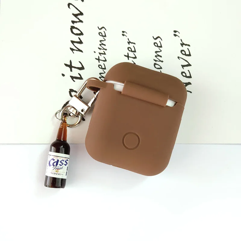Корейская симпатичная декоративная бутылка для пива, силиконовый чехол для наушников для Apple, аксессуары для airpods, bluetooth-гарнитура, защитный чехол для ключей
