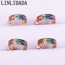 6 пар многоцветные циркониевые серьги-гвоздики для женщин модные ювелирные изделия Половина Круг Радуга cz серьги