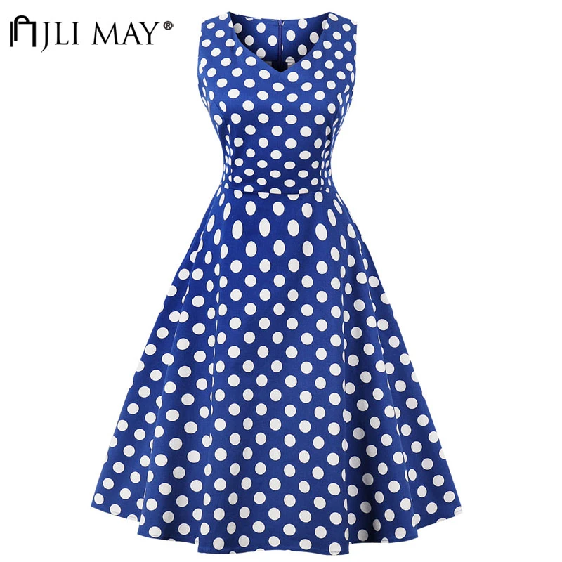 blue and black polka dot dress