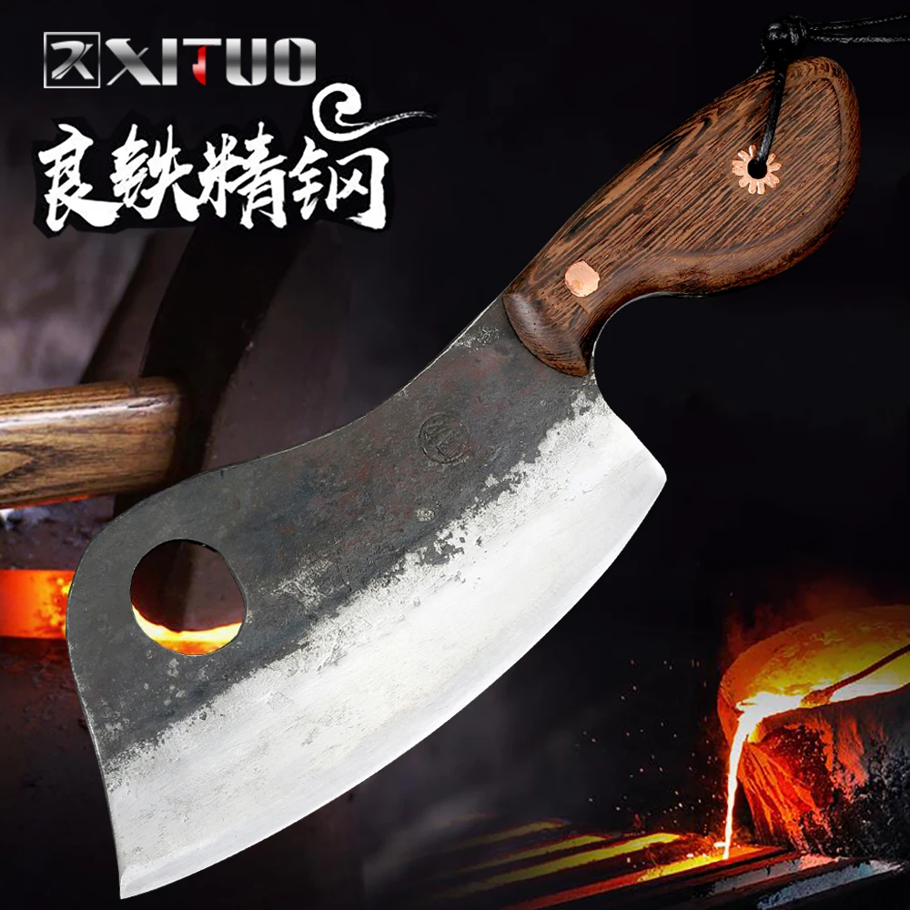  XITUO Full Tang Handmade Chopping Cleaver Butcher Knife High Carbon Clad Steel Kitchen Chef Knife J - 33004928628