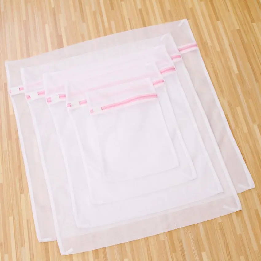 5pcs/set White Zipped Clothes Washing Machine Laundry Square Cloth Mesh