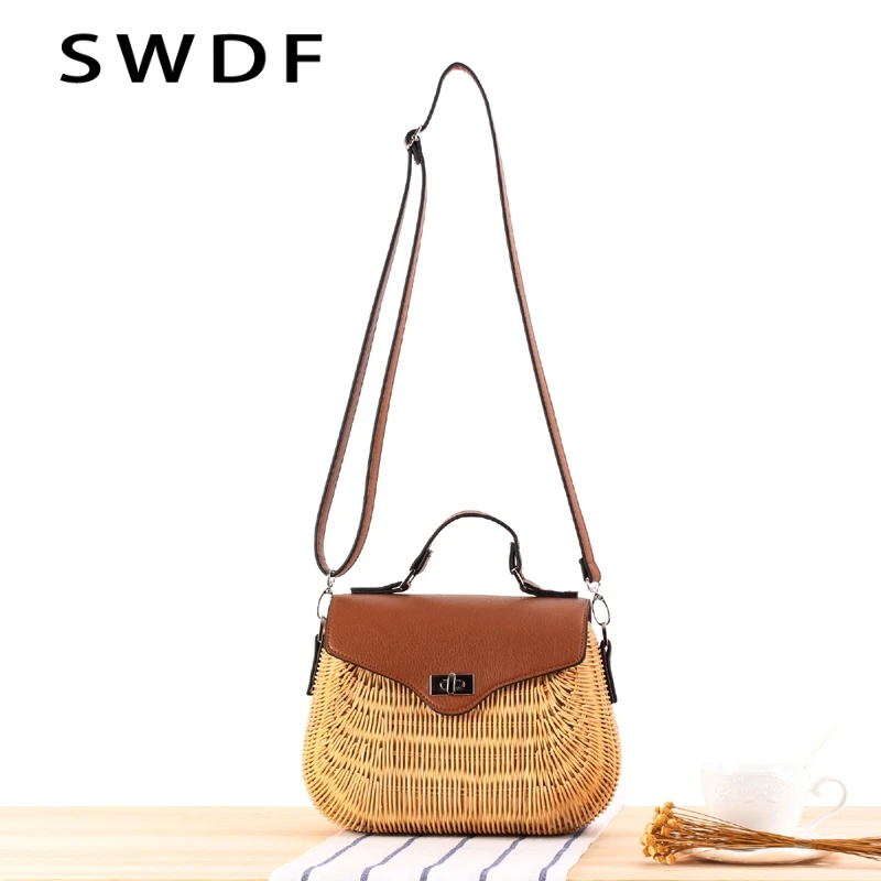 

SWDF Shoulder Natural Rattan Woven Bag Beach Straw Bag Shoulder Drawstring Women's Straw Bag Crossbody Bag Ladies Drop Shipping
