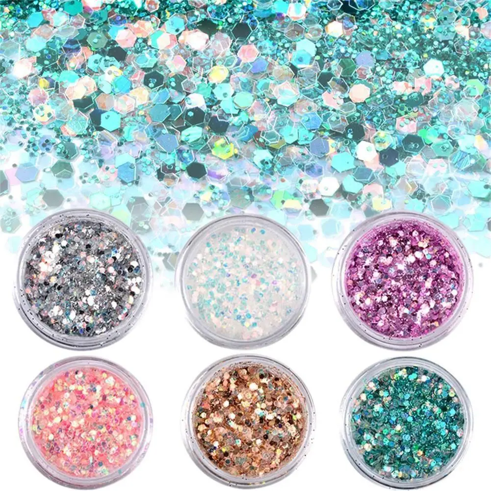

6Pcs Colorful Manicure Pigments Paillette Sequins Nail Glitter Powders