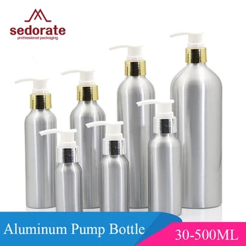 

Sedorate 20 pcs/Lot Aluminum Bottles Silver Golden Pumps Makeup Container 30ML 50ML 100ML 120ML 150ML 250ML 500ML Bottles JX135