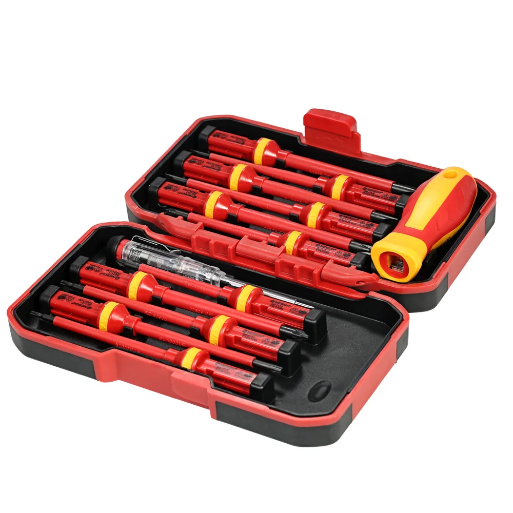 

13pcs 1000V Screwdrivers Set hand tool Changeable Insulated Screw Driver + Magnetic Slotted Phillips Pozidriv Torx Bit Set