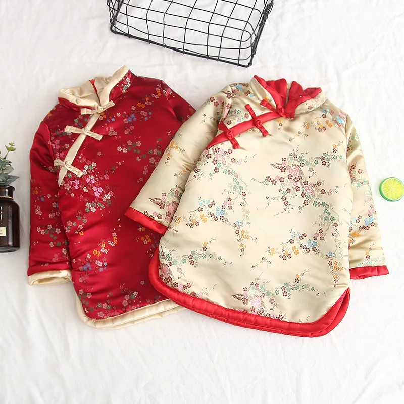 

Baby Girls Dresses 2018 Winter Warm Clothes Long Sleeve Thicken Floral Embroidery Cheongsam National Wind Kids Princess Clothing