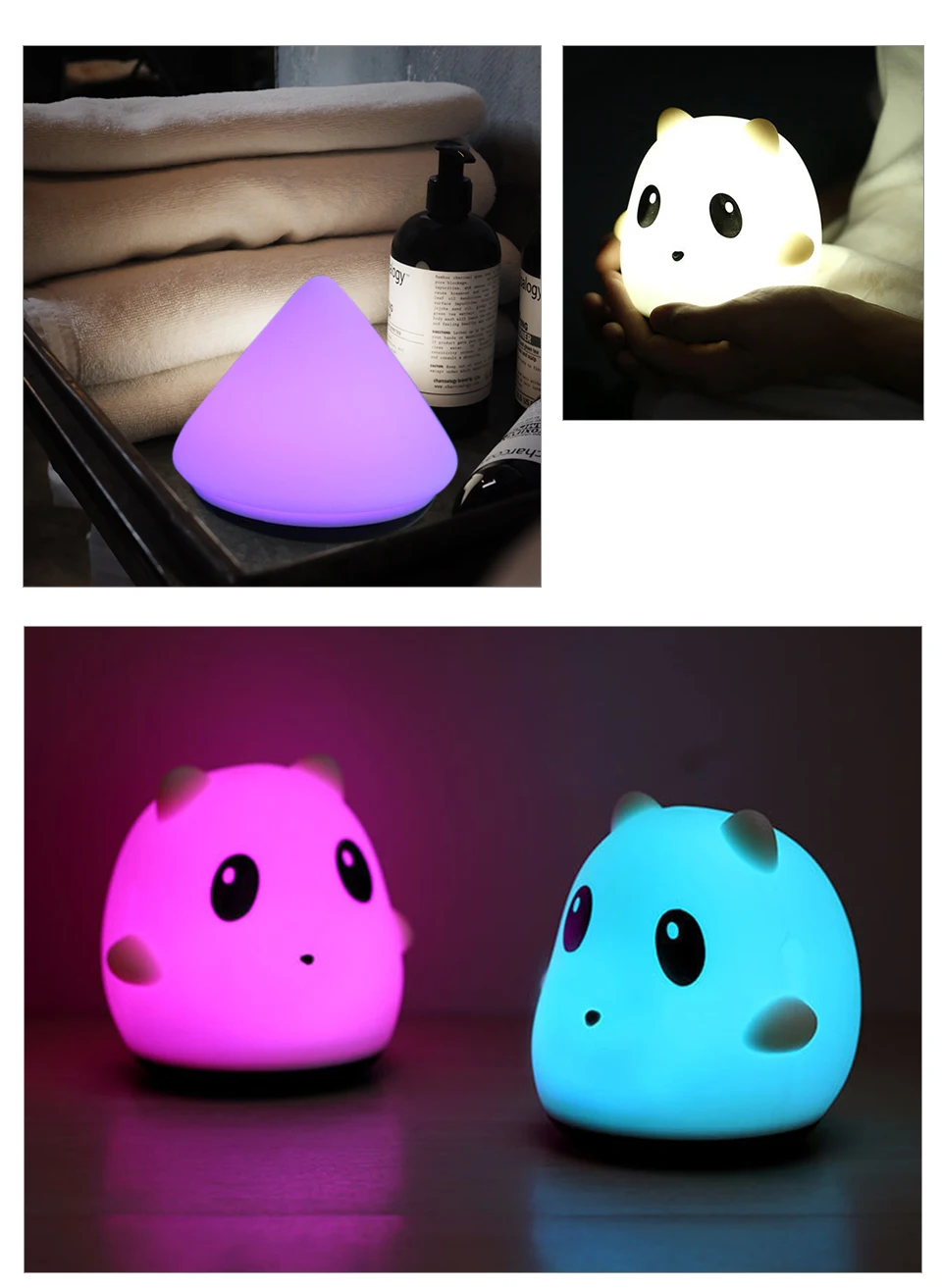 Touch Silicone Led Night Light USB Rechargeable Baby Children Kids Gift Animal Cartoon Lamp Bedside Bedroom (12)