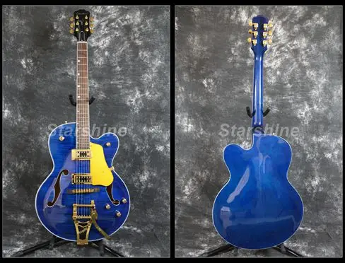 

Starshine Hollow Body Electric Guitar YL-JZ60 Bigsby Bridge Gold Hardware Flamed Maple Top Grover Tuner L5 Style Good Pickups