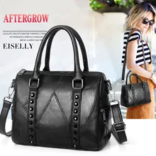Women Genuine Leather Handbags Punk Designer Soft Sheepskin Rivet Female Boston Bags Luxury Casual Totes For Ladies Shoulder Bag цена Women Genuine Leather Handbags Punk Designer Soft Sheepskin Rivet Female Boston Bags Luxury Casual Totes For Ladies Shoulder Bag цены онлайн