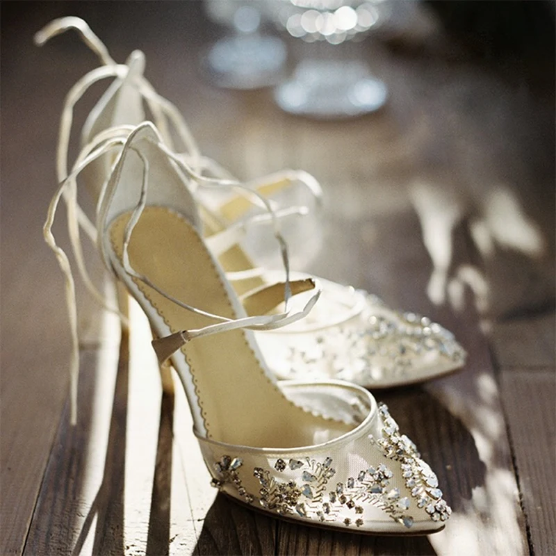 

Sandals female shallow mouth shoes woman shandal Harajuku retro white pearl crystal wedding High heels shoes bride Flattie