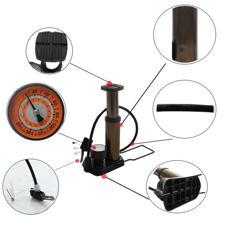 120 Psi High Pressure MTB Bicycle Pump Portable Pump With Pressure Gauge Accessories MTB Road Bike Pump Cycling Pump #FS#4JU31 (2)
