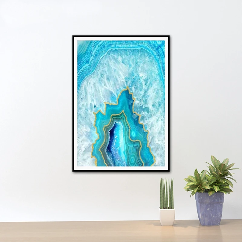 

Blue and Gold Agate Art Canvas Painting Wall Picture Modern Agate Slice Canvas Prints And Poster Home Boho Yoga Mural Art Decor
