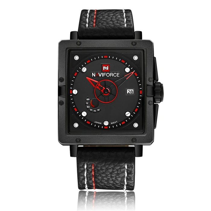 Naviforce мужские военные часы с большим циферблатом, многофункциональные часы спецназа, Роскошные водонепроницаемые квадратные часы, уличные кожаные часы - Цвет: NA001