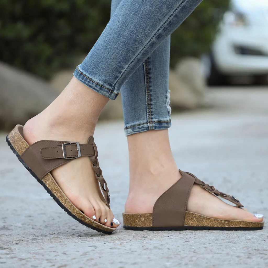 Женская обувь; летние плетеные пляжные сандалии на плоской подошве с открытым носком; однотонные шлепанцы в римском стиле; Zapatos de mujer