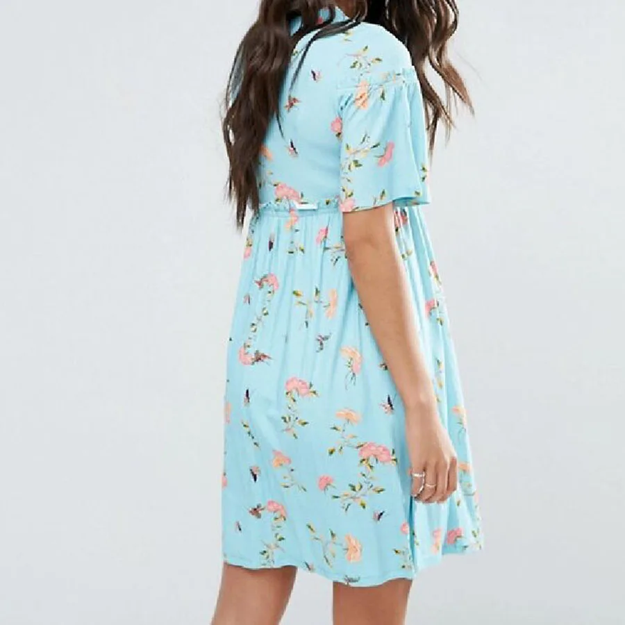 New Ties Waist Floral Printed Linen Maternity Dress Summer Autumn Fashion Nursing Clothes for Pregnant Women Pregnancy Clothing (4)