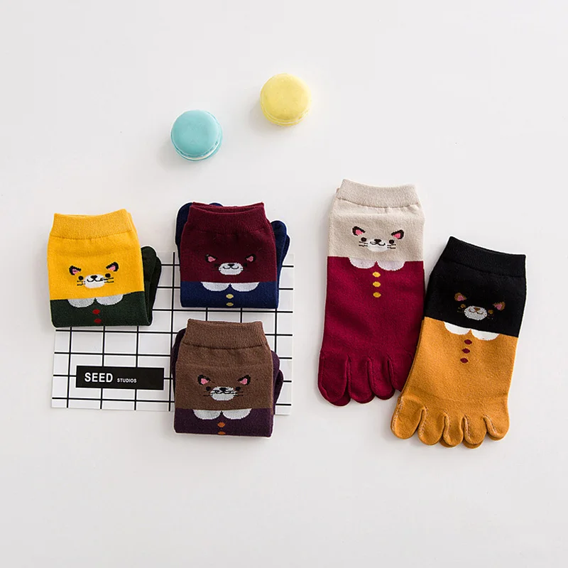 VERIDICAL/носки с пятью пальцами для женщин и девочек; хлопковые носки с милым котом в стиле хип-хоп; носки до щиколотки в японском стиле harajuku; 5 пар/лот
