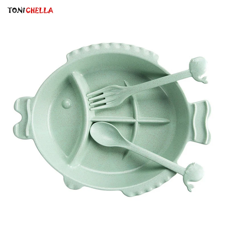 

Infant Wheat Straw Bowl Baby Feeding Plate Children Food Container Toddler Fish Shape Tableware Cute Portable Dinnerware T0528