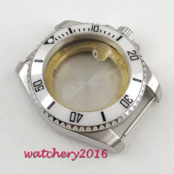 

43mm white ceramic bezel Sapphire Cystal Men's Watch Case fit ETA 821A 2836 Movement