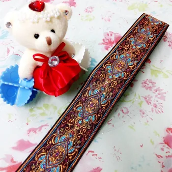 

50mm 5cm 2' Blue Golden Court Luxury Vintga Trim Costume Curtain Laciness Lace Embroidery National Jacquard Ribbon Woven Webbing