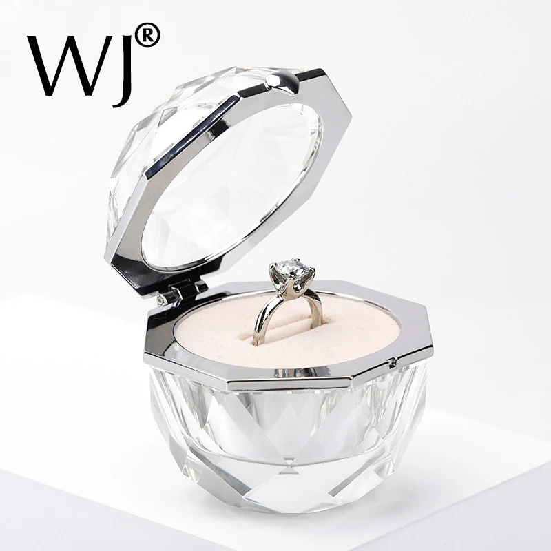 

Deluxe Crystal Diamond Ring Box Acrylic Jewelry Gift Wedding Keepsake Proposal Engagement Bride Couple Rings Display Holder Case