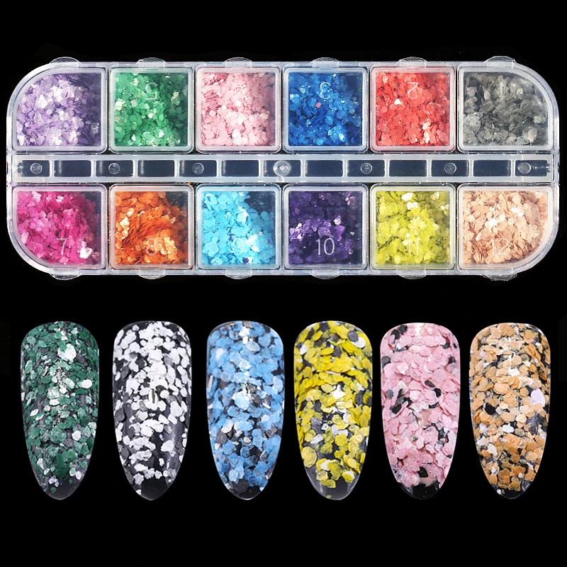 

12 Colors Seashell Irregular Flakes Sequins Nails Glitter Powder Set DIY Shell Decoration for Fake Nails Manicure Accessoires