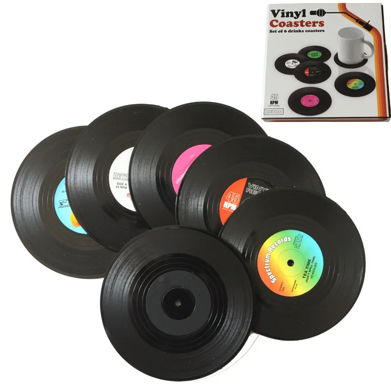 Грибообразное основание винтажная черная пластиковая CD виниловая пластмассовая пластинка для питья подставки столовые приборы термостойкая кофейная кружка подстаканник