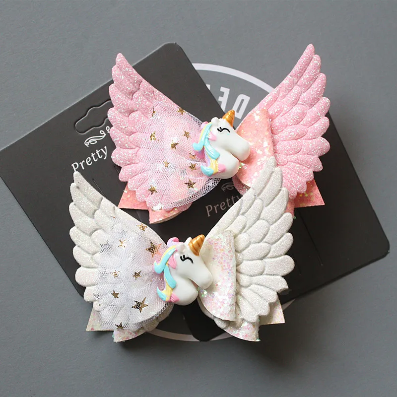 

2pcs/lot Angle's Wing Kids Hair Clip Lovely Unicorn Triple Layers Girl Hairpin Cute Hair Grip Summer Stlye Pink Headwear