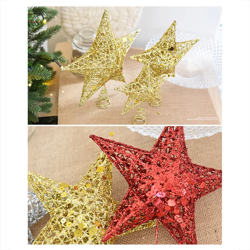 Железные украшения для рождественской елки, пятиконечная звезда, украшение для рождественской елки, с украшениями в форме звезд для дома