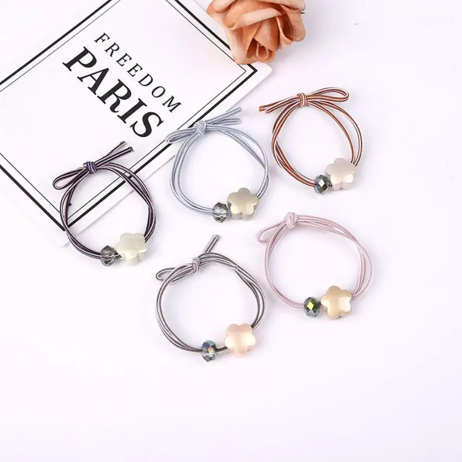 

5pcs Korean Fashion Hair Accessories Women Flower Bead Crystal Beads Hair Rope Butterfly Knotted Two Color Hair Band Rubber Band