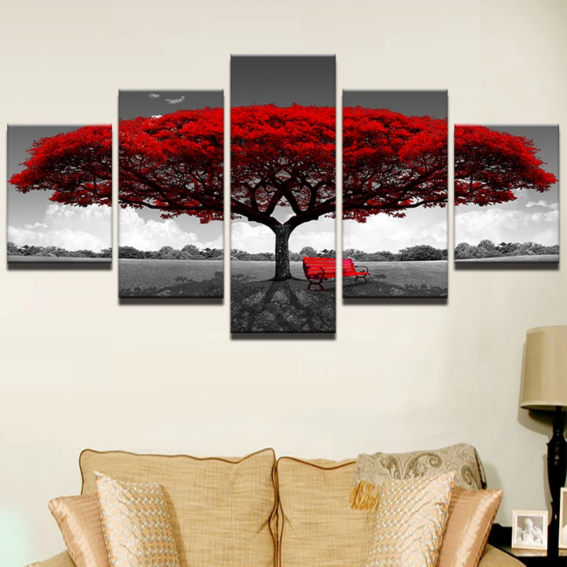 5 шт. картина на стену красное дерево красный стул пейзаж холст искусство Декор настенные картины XA2418C