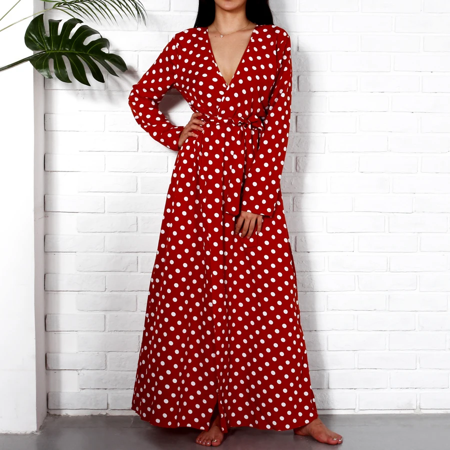 polka dot maxi dress long sleeve