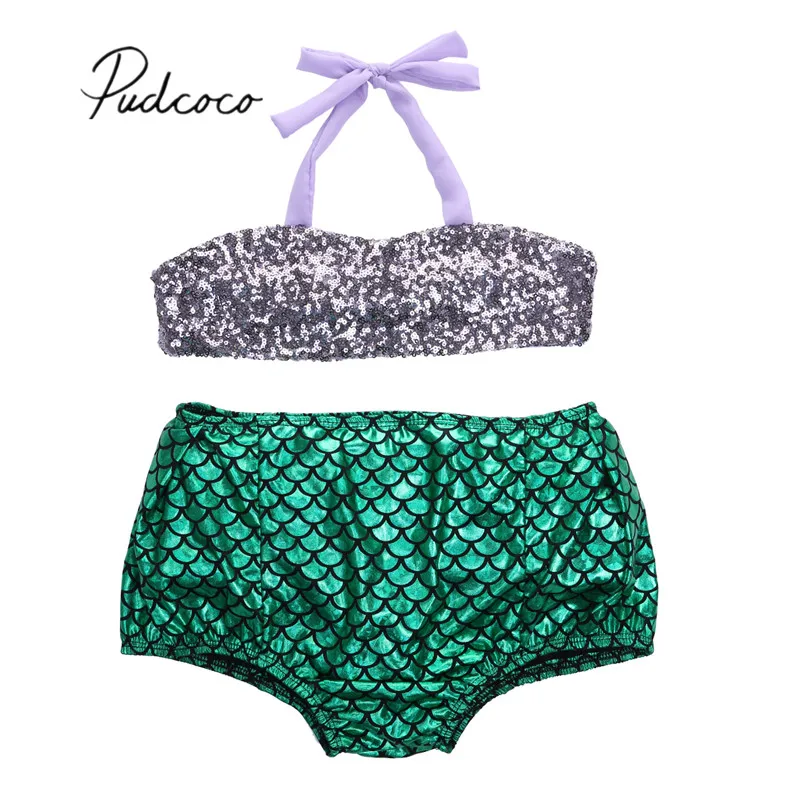 2018 Brand New Princess Baby Girl Kid Scales Bikini Swimwear Swimsuit Bathing Suit Chiffon 2Pcs Sequin Costume 2-5T | Детская одежда и