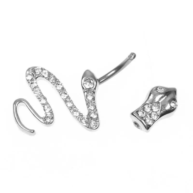 

Belly button piercing ornaments Sexy Women Rhinestone Silver Snake Navel Nail Belly Ring Stainless steel Prevent allergy Jewelry