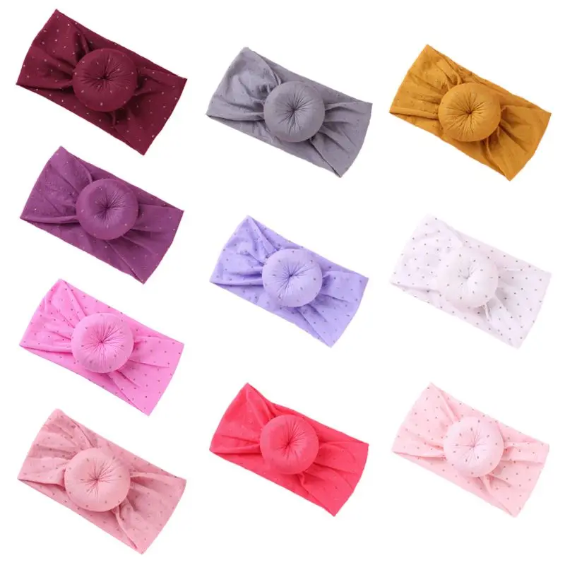 

New Baby Girls Hair Accessories Super Soft Nylon Hair Band Knotted Ball Donuts Children Solid Color Headband