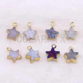 

Wholesale 8 piece stone jewelry Tiny star shape stone pendant Dyed geode stone pendant fashion druzy stone jewelry Gift 3601