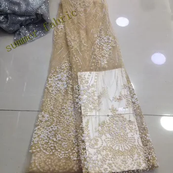 

Nigerian embroidered Lace Fabric for fashion dress Top quality French Tulle Glued Glitter Lace Fabric