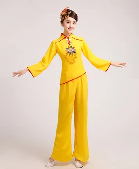 

Long Sleeve Women's National Dance Costume Waist Drum Dance Clothing Square Dance Costumes Chinese Folk Dance Clothes