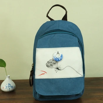 

Chinese Flower Hand Painted Women Canvas Backpacks Retro Ladies Casual Linen Rucksacks Teenager School Girls Books Bags Green