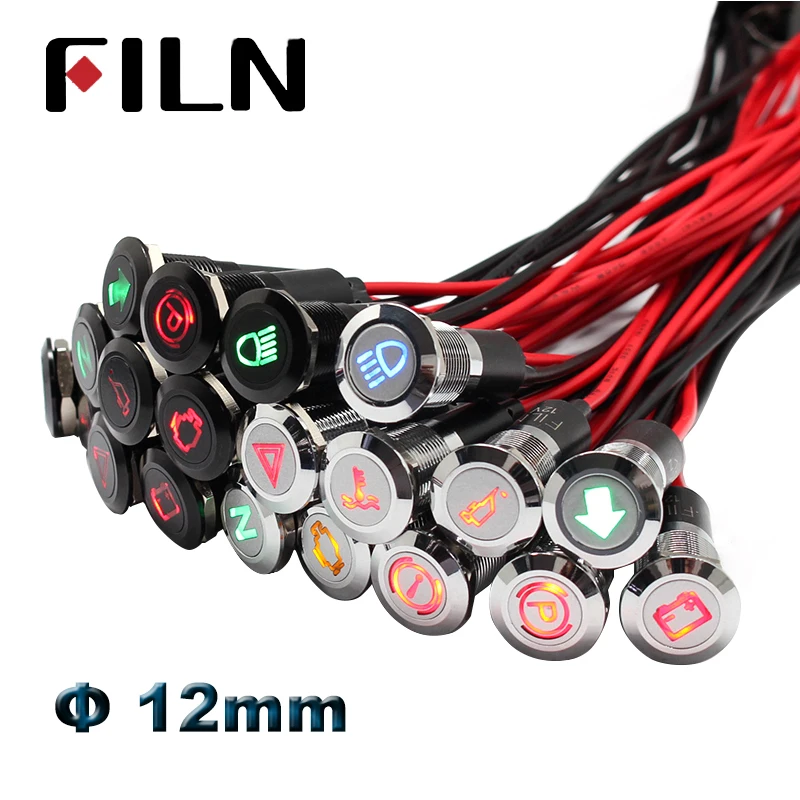 

12mm dashboard warning symbol led indicator light pilot lamp 12v 24v led red green blue panel mounted pilot lamp