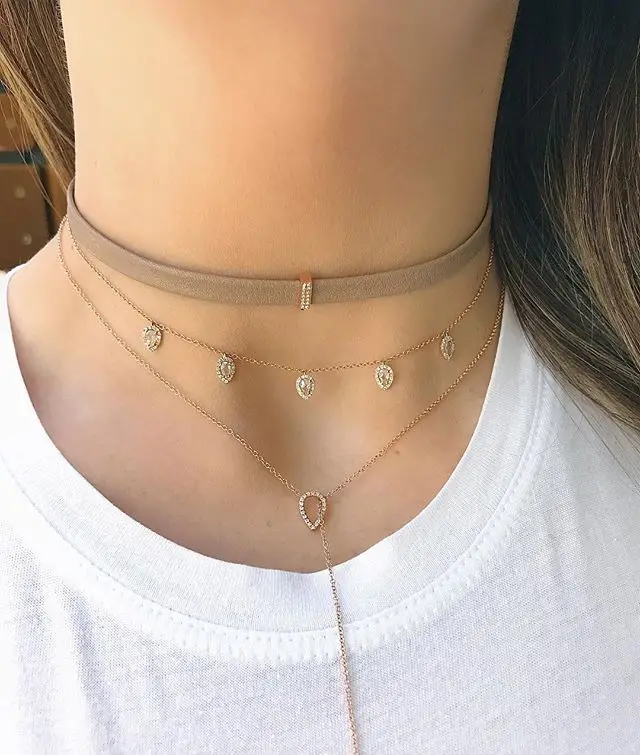 

Luxury 925 Sterling silver wedding valentine day gift sparking tear drop charm fashion women cute girl shiny cz necklaces choker