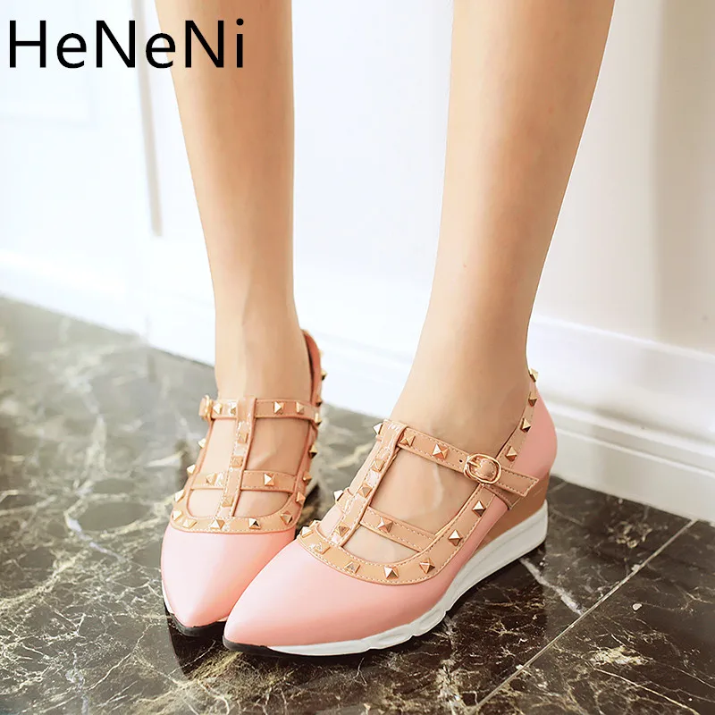 

Spring Fashion Women's High heels Rivet Buckle Increased Internal Wedges Women's High heels Elegant women's Wedges Size 34-39