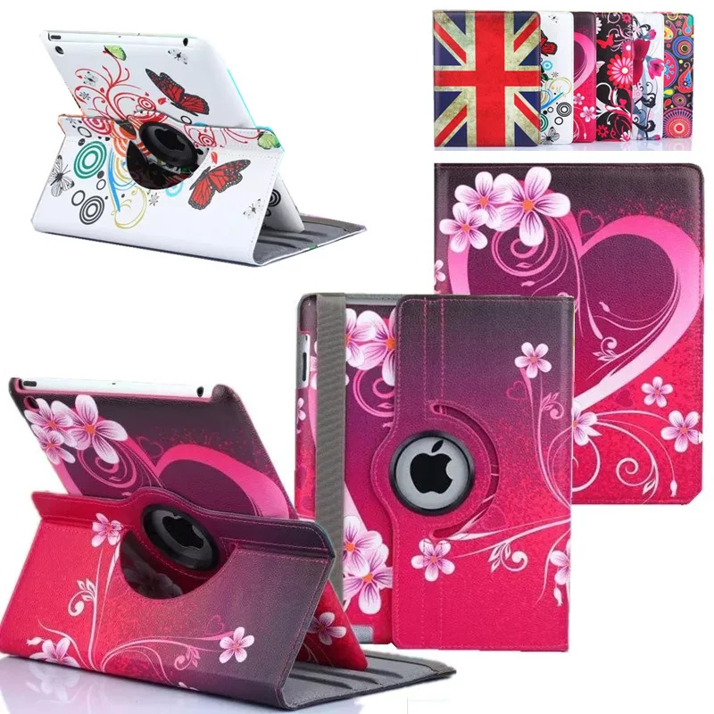 

360 Degree Rotating Flower Butterfly Flip Stand PU Leather Case Cover For Apple iPad 9.7 2017 2 3 4 Air Air2 iPad Mini 1 2 3 4