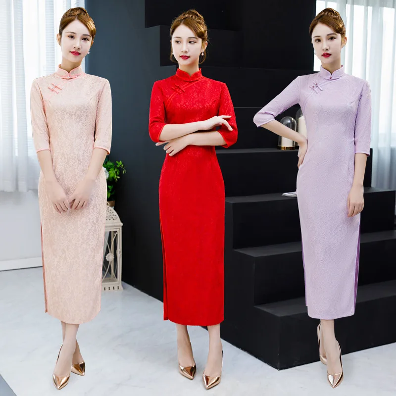 Сексуальные Длинные Cheongsam летние винтажные платья в китайском стиле модные женские кружевные Qipao тонкие вечерние платья с пуговицами Vestido